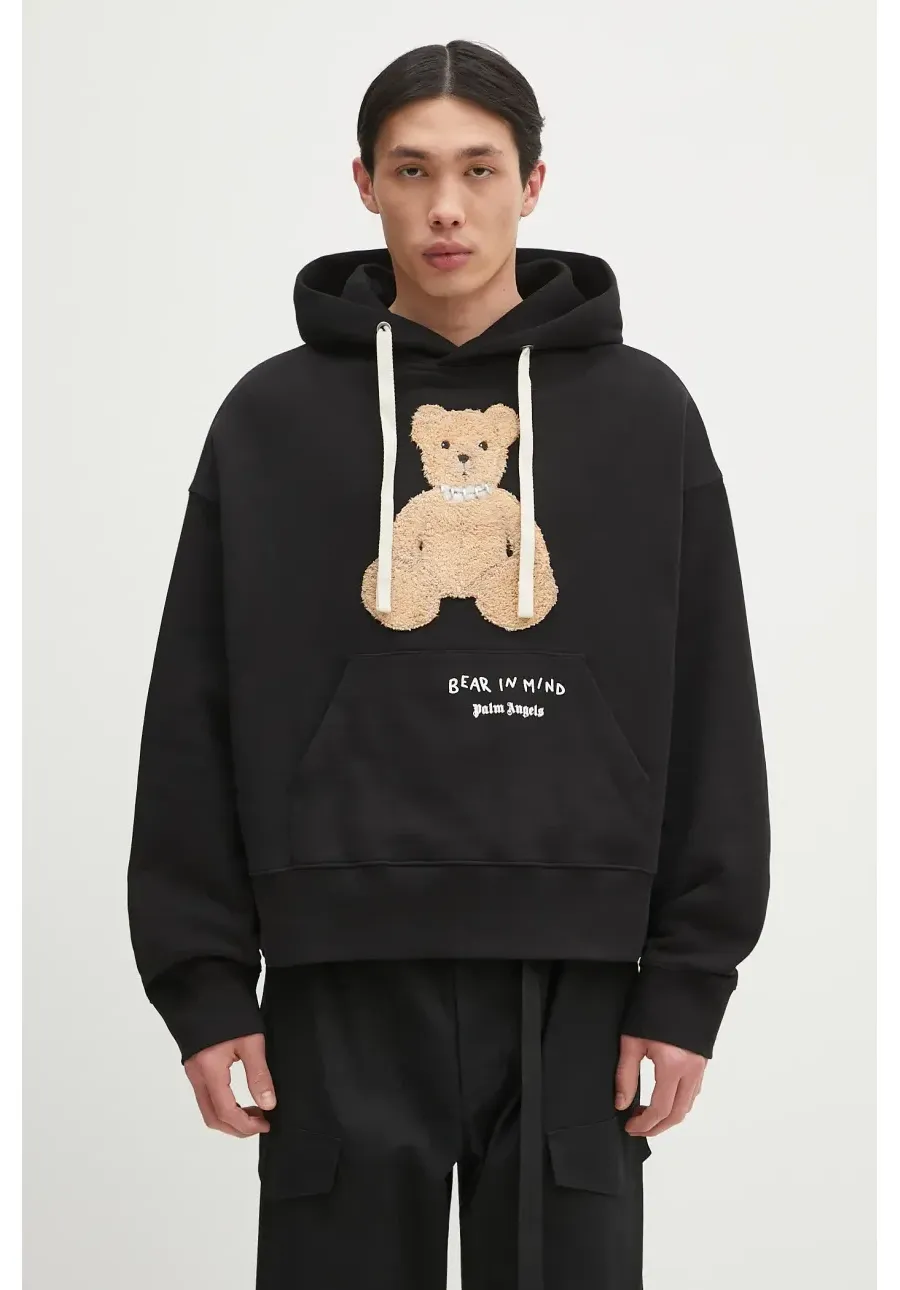 obrazek 1 Palm Angels bluza bawełniana Bear In Mind męska kolor czarny z kapturem z aplikacją PMBB172S25FLE0011060
