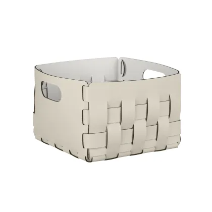 Zdjęcie Stylowy skórzany kosz Bottega 25x25xH20 cm w wyjątkowym waniliowym kolorze