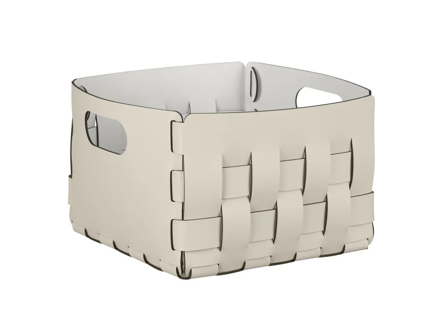 obrazek 1 Stylowy skórzany kosz Bottega 25x25xH20 cm w wyjątkowym waniliowym kolorze