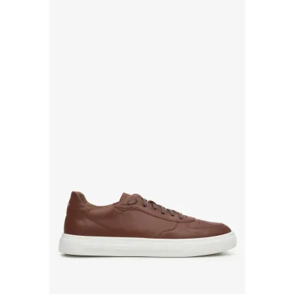 Zdjęcie Estro: Brązowe sneakersy męskie ze skóry naturalnej na wiosnę