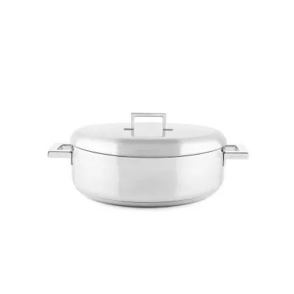 Zdjęcie Designerski duży płytki garnek ze stali nierdzewnej 32 cm