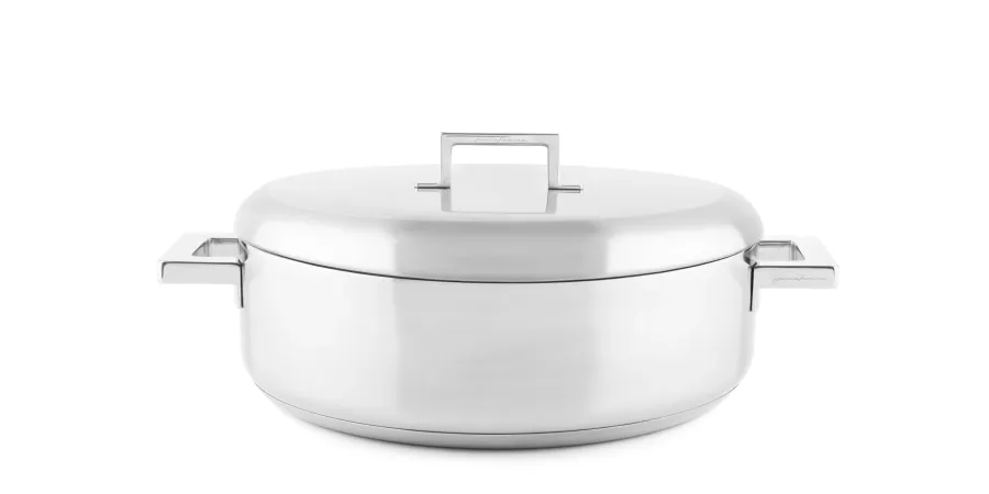 obrazek 1 Designerski duży płytki garnek ze stali nierdzewnej 32 cm
