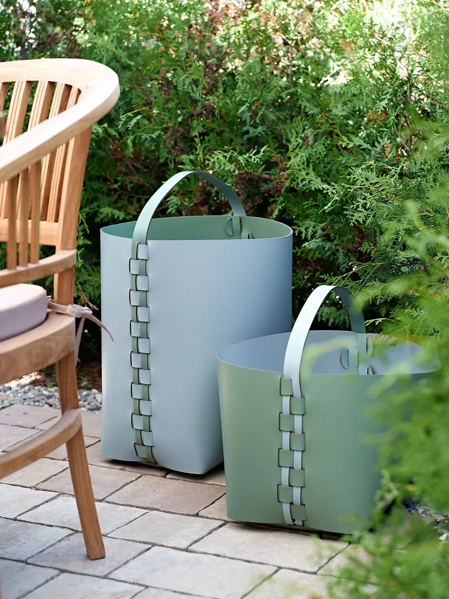 obrazek 2 Skórzany kosz Helena z rączką 35x30xH26 cm w oryginalnym eukaliptusowym kolorze