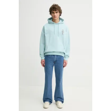 Zdjęcie Drôle de Monsieur bluza bawełniana Le Hoodie Vase męska kolor turkusowy z kapturem z aplikacją F-HO174-CO127-LBE