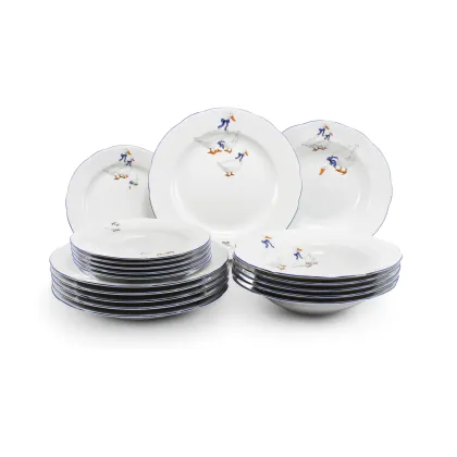 Zdjęcie Luksusowy 18-elementowy komplet porcelanowych talerzy zdobiony motywem gęsi - Leander