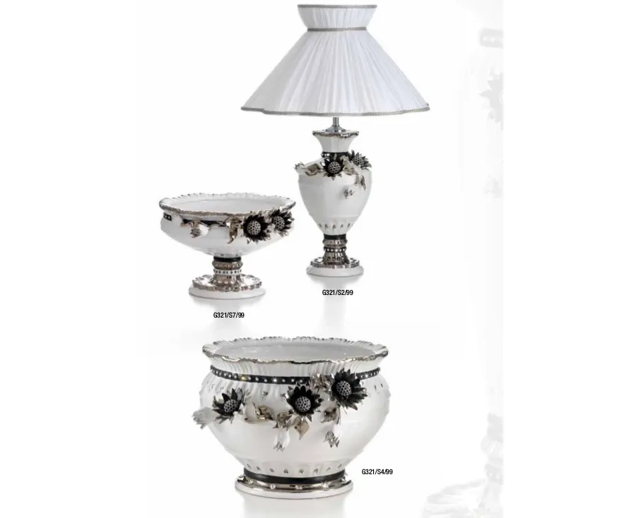 obrazek 1 Ceramiczna biało-srebrna misa z kwiatami słonecznika