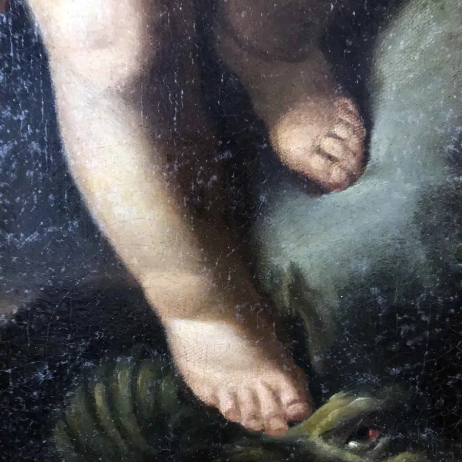 obrazek 7 Obraz olejny Salvator Mundi na płótnie z 1700 roku - Dzieciątko Jezus