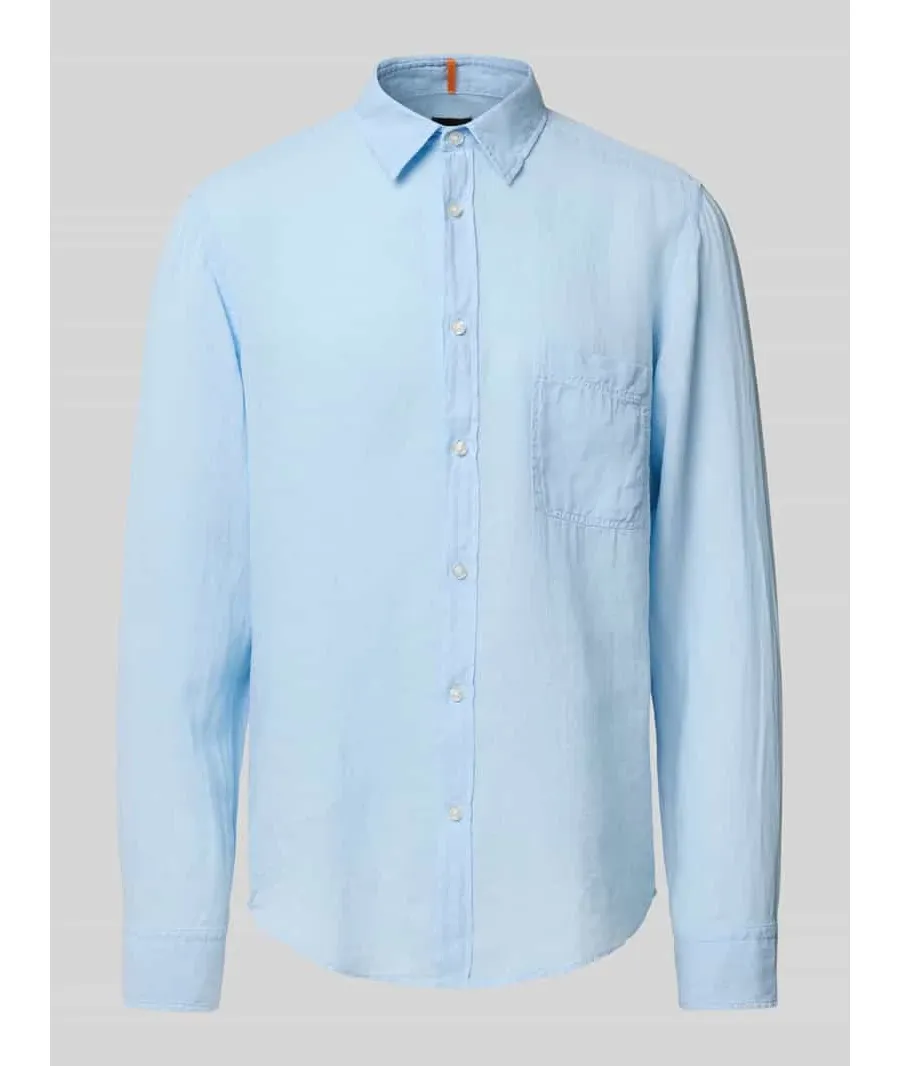 obrazek 1 Koszula lniana o kroju regular fit z kieszenią na piersi model ‘Relegant’