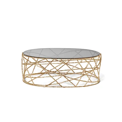 Picture Coffee table with glass top and brass structure for a stylish living room - Ginger & Jagger