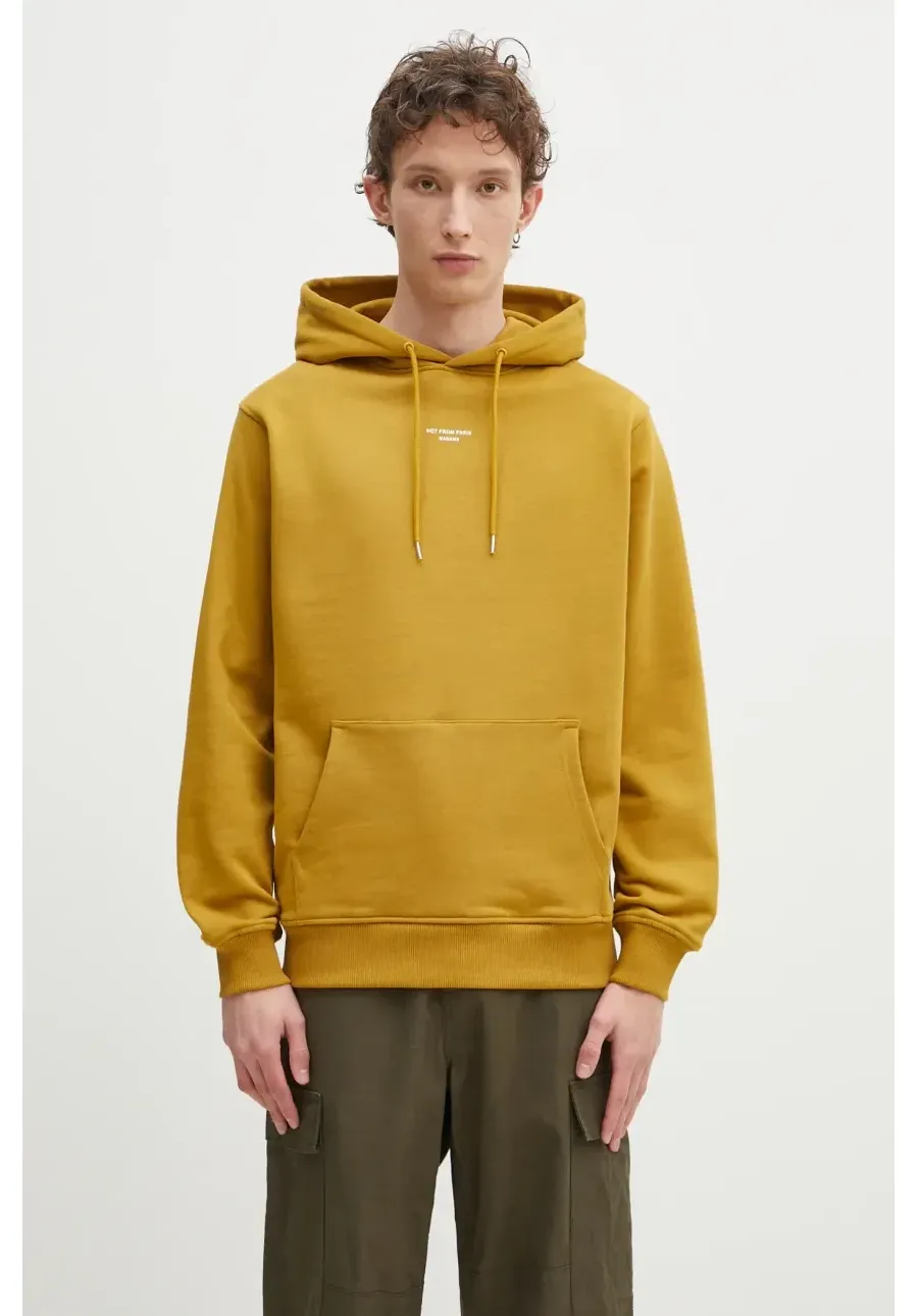 obrazek 1 Drôle de Monsieur bluza bawełniana Le Hoodie Slogan Classique męska kolor zielony z kapturem z nadrukiem G-HO161-CO127-MS