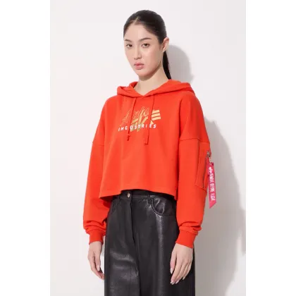 Zdjęcie Alpha Industries bluza damska kolor pomarańczowy z kapturem z nadrukiem 106044.577-POMARANCZO