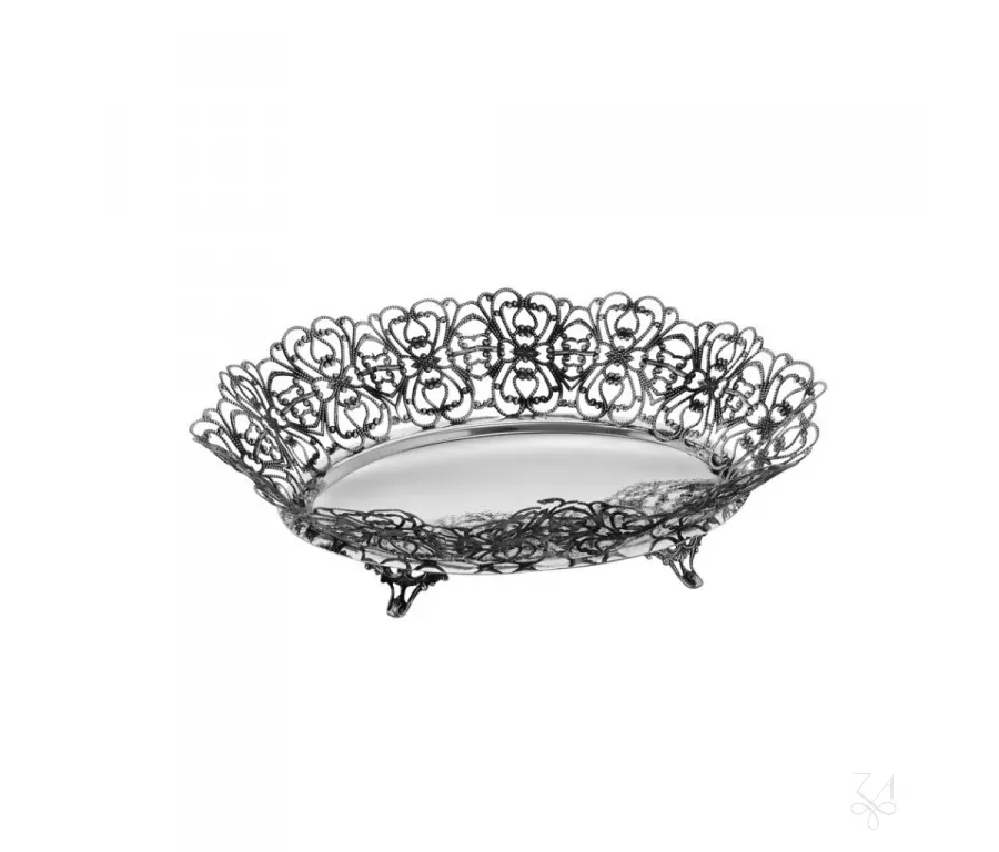 picture 1 Oval openwork silver basket with a beautiful finish - Zaramella Argenti