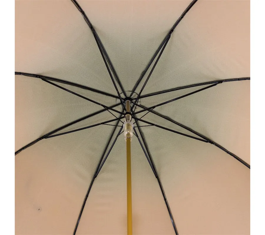 obrazek 6 Stylowy brązowy parasol damski z rączką zdobioną złotą głową lwa – Pasotti