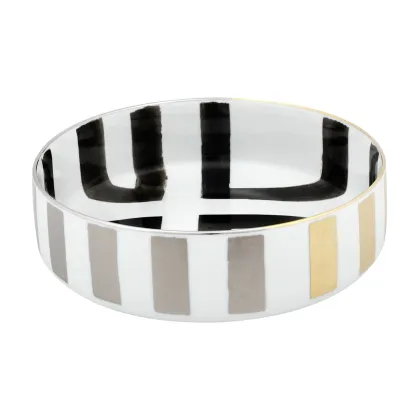 Zdjęcie Porcelanowa mała miska na sałatki Sol y Sombra z biało-czarnymi pasami oraz złotym i platynowym wykończeniem - Vista Alegre