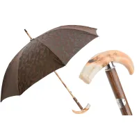 Picture Stylish brown men's umbrella with a camouflage pattern and an original handle - Pasotti