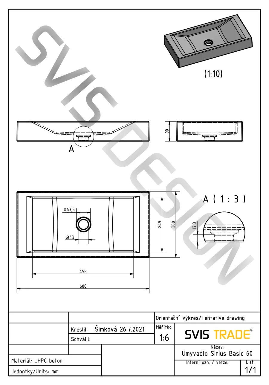 obrazek 4 Prestiżowa  umywalka 60 cm SIRIUS BASIC – DARK STONE, niebieski, ochra i czarny, lakier matowy