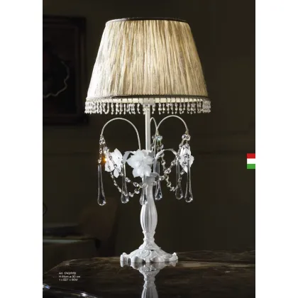 Picture Stylish table lamp in white metal with white glass roses - Il Paralume Marina