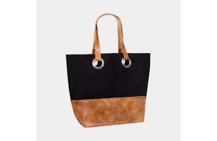obrazek 2 Stylowa torba typu shopper z elementami ze skóry i metalowymi okuciami