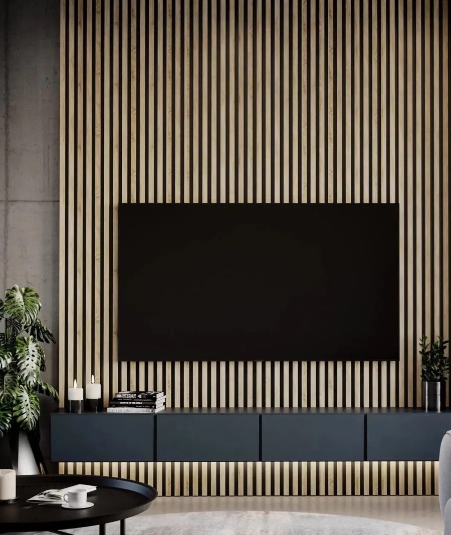 obrazek 1 275x30x2,4 cm LD (6 lameli slim dąb sonoma) panel akustyczny na płycie MDF 6 mm - dekoracja ścienna 3D