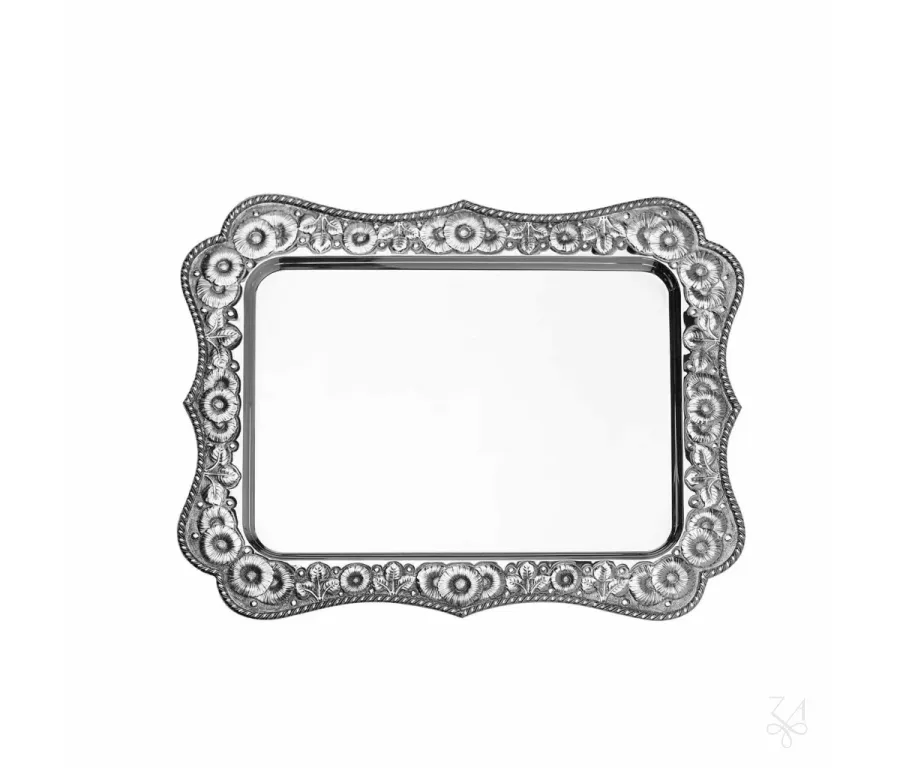obrazek 1 Bogato zdobiona prostokątna srebrna taca Daisy - Zaramella Argenti