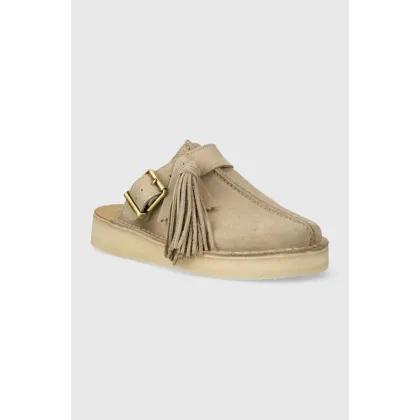 Zdjęcie Clarks Originals klapki zamszowe Trek Mule damskie kolor beżowy 26176569