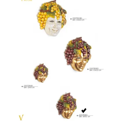 Picture Beautiful ceramic gold mask with red grapes 18cm - Valle d'oro Patchi