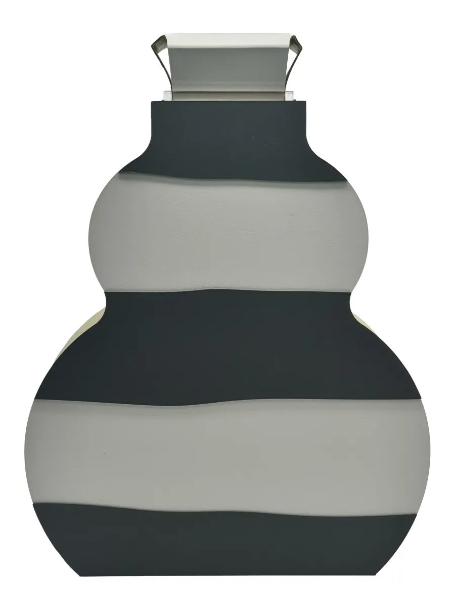 obrazek 1 Skórzany wazon Otto 9x33xH45 cm w poziome pasy w kolorze białym i szarym