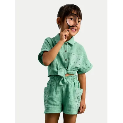 Zdjęcie Mayoral Komplet koszula i szorty materiałowe 3210 Zielony Regular Fit