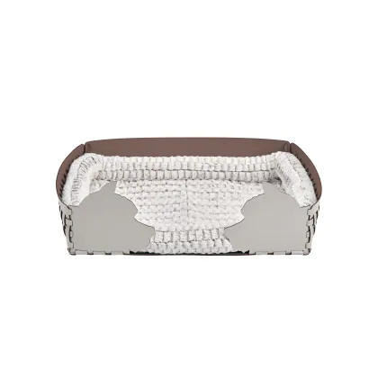 Zdjęcie Skórzane duże legowisko dla psa 60x42xH15 cm w kolorze perłowym