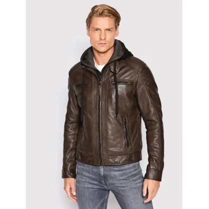 Zdjęcie Serge Pariente Kurtka skórzana Erico Hood Brązowy Regular Fit