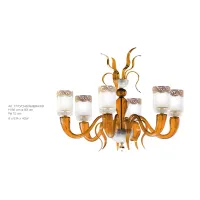 Picture 6-light amber Murano glass chandelier with brass elements inlaid with Swarovski crystals - Il Paralume Marina