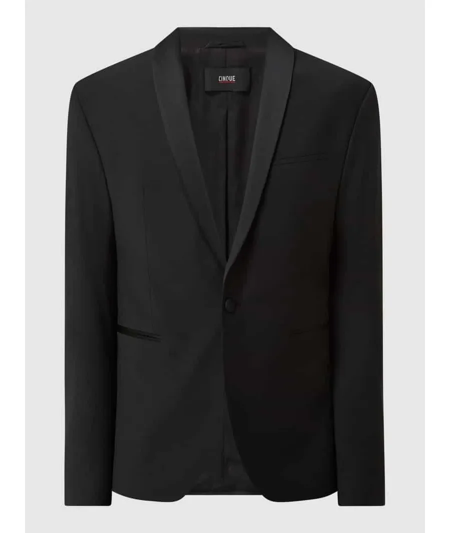 obrazek 1 Marynarka smokingowa o kroju super slim fit z dodatkiem żywej wełny model ‘Cifestivo’