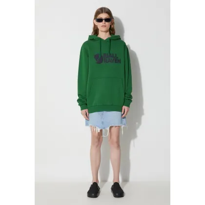 Zdjęcie Fjallraven bluza bawełniana Logo Hoodie kolor zielony z kapturem z nadrukiem 84144