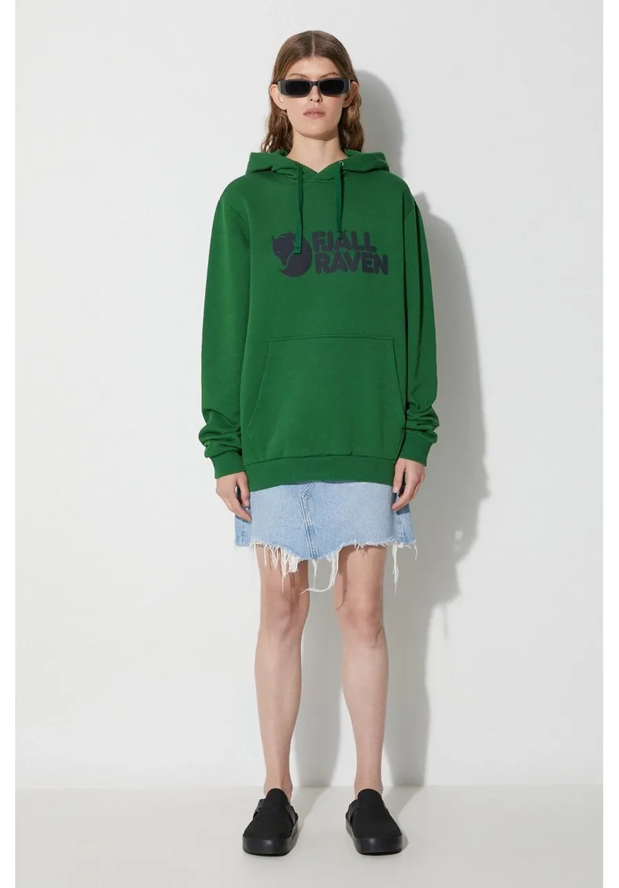obrazek 1 Fjallraven bluza bawełniana Logo Hoodie kolor zielony z kapturem z nadrukiem 84144
