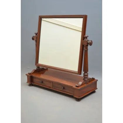 Zdjęcie Wczesne wiktoriańskie lustro mahoniowe z 2 szufladami na biżuterię - antyk