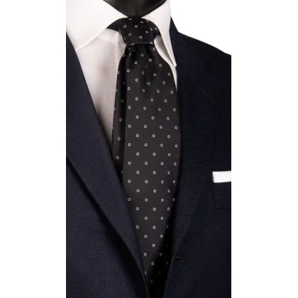 Zdjęcie Jedwabny czarny krawat w koła