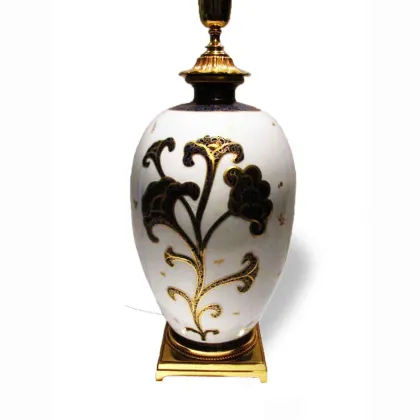 Zdjęcie Zdobiona porcelanowa lampa stołowa Mangani z lat 70