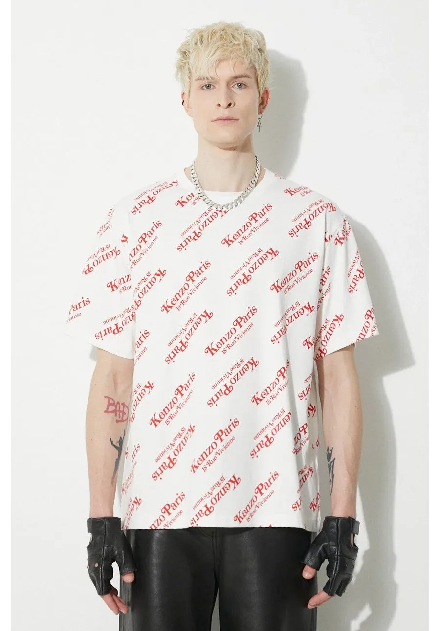 obrazek 1 Kenzo t-shirt bawełniany męski kolor biały wzorzysty FE58TS0044SY.02