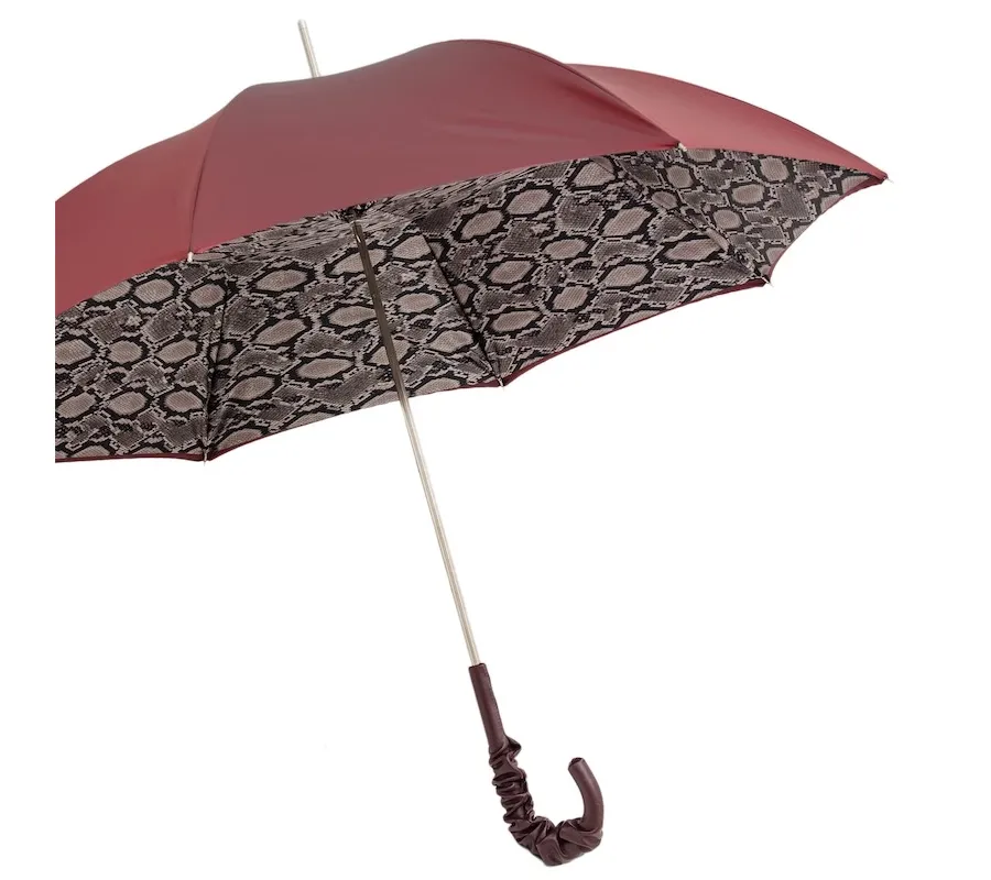 obrazek 7 Ekskluzywny bordowy parasol damski zdobiony wzorem skóry pytona – Pasotti