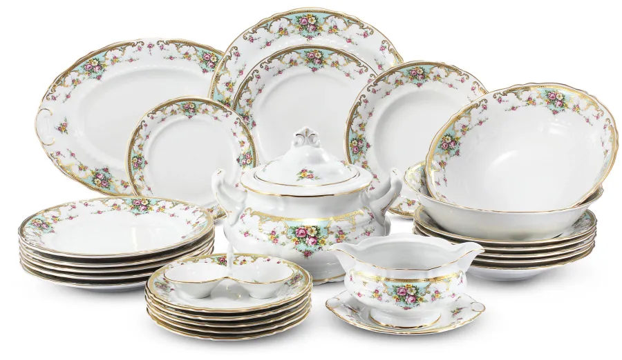 obrazek 1 Stylowa 25-częściowa zastawa obiadowa z porcelany zdobiona motywem kwiatów – Leander