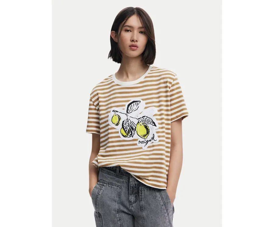 obrazek 1 Desigual T-Shirt Lemon 25SWTKAE Beżowy Regular Fit