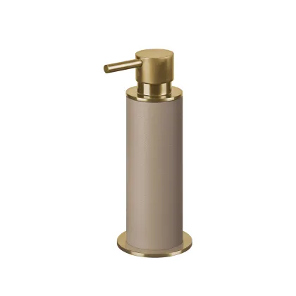 Picture Gold-plated bathroom dispenser Ø7xH19 cm with leather body