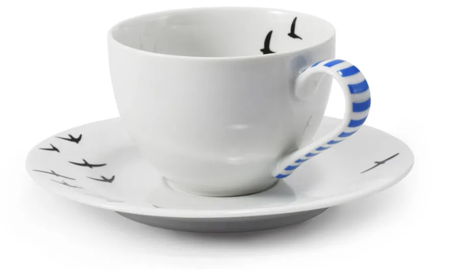 obrazek 1 Piękna porcelanowa filiżanka do herbaty ze spodkiem zdobiona motywem ptaków – Leander