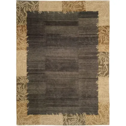 Zdjęcie Elegancki wełniany dywan zdobiony motwem roślinnym wzdłuż krawędzi