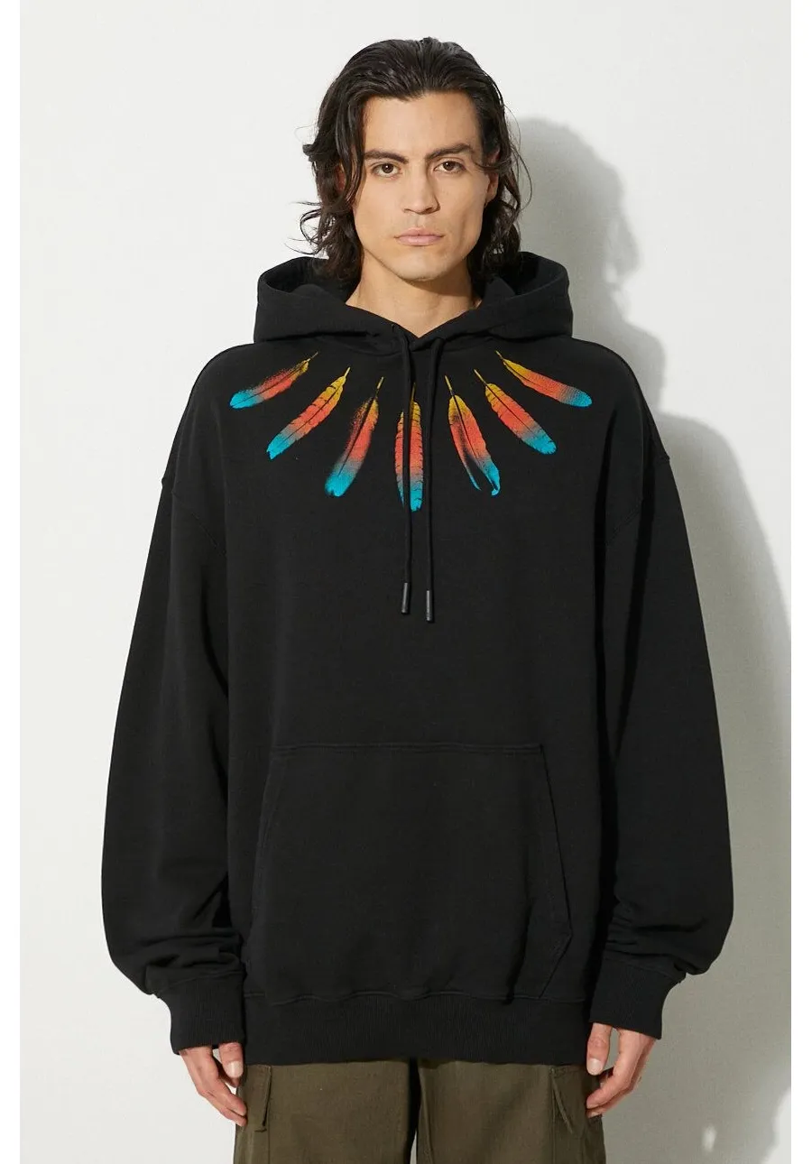 obrazek 1 Marcelo Burlon bluza bawełniana Collar Feathers Comfy Hoodie męska kolor czarny z kapturem z nadrukiem CMBB106F24FLE0031084