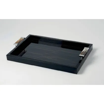 Picture Luxurious ebony tray with horn and nickel-plated brass handles