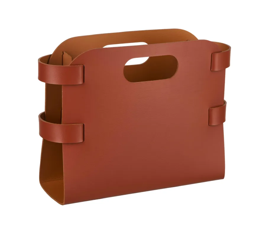 obrazek 1 Burgundowy gazetnik 16x36xH25 cm wykonany z naturalnej skóry