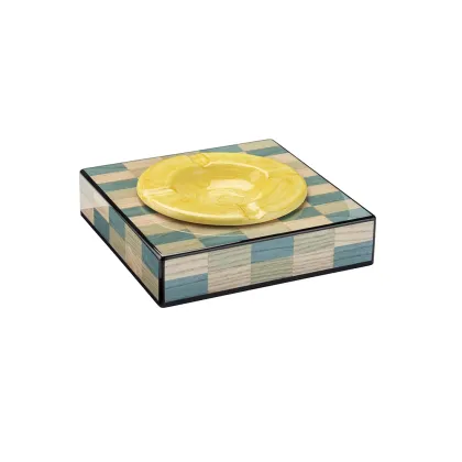 Picture Beautiful, stylish ashtray made of wood, inlaid veneer and hand-painted ceramics