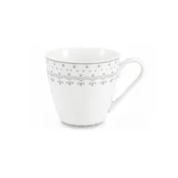 Zdjęcie Piękny kubek z porcelany z szarym delikatnym zdobieniem z kolekcji HyggeLine – wariant 1 – Leander