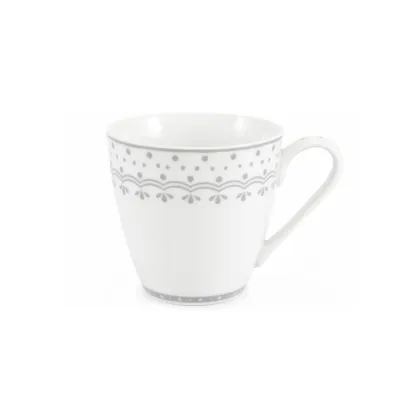 Zdjęcie Piękny kubek z porcelany z szarym delikatnym zdobieniem z kolekcji HyggeLine – wariant 1 – Leander